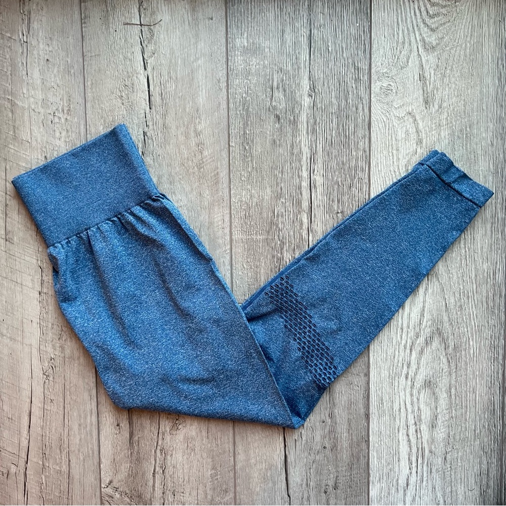 Blue Seamless Cut Out High-Waisted Leggings